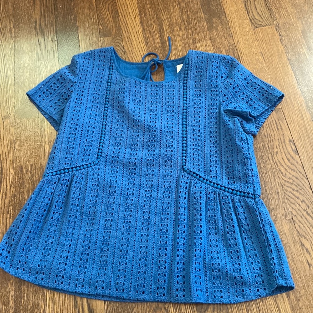 Sezane blue short sleeve blouse